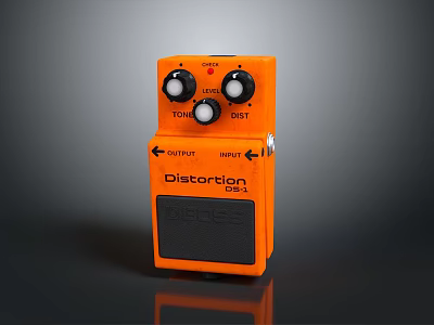 Orange PC Distortion Effect Pedal With Control Knobs Buttons And DS1 Model 3d model