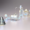 Futuristic Silver Art Installation With Metallic Pipes Spheres Conical Structures And Mechanical Design