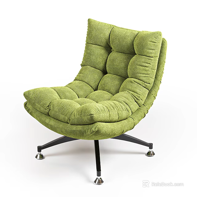 Green Corduroy Accent Chair With Button Tufted Padded Back And Metal Cross Base 3d model 