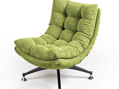 Green Corduroy Accent Chair With Button Tufted Padded Back And Metal Cross Base 3d model