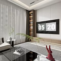 Modern Living Room TV Background Wall Design With White Brown Panels And Side Shelf