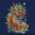Colorful Dragon With Intricate Carved Scales Decorative Clouds And Ornamental Details