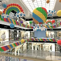 Vibrant Shopping Mall Interior With Colorful Balloons Rainbow Decorations And Multi Level Stores