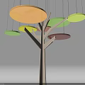 Tree Shaped Decorative Art With Light Wooden Trunk And Hanging Colorful Circular Plates