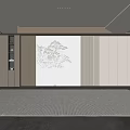 Modern Interior White Background Wall With Landscape Painting And Wooden Cabinets