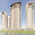 Modern High Rise Residential Towers With Green Lawn And Clear Sky