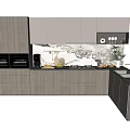Modern Kitchen Interior With Light Gray Cabinets Marble Backsplash And Appliances 3d model
