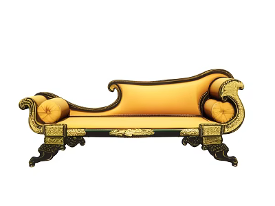 Luxurious Golden Yellow Chaise Lounge With Black And Gold Intricate Carved Frame 3d model