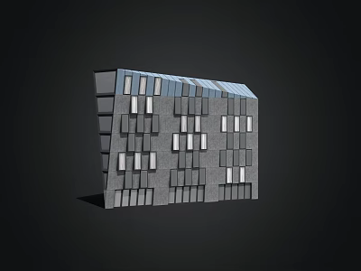 Modern Office Building Exterior Design With Gray Geometric Facade And Sloped Glass Roof 3d model