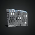 Modern Office Building Exterior Design With Gray Geometric Facade And Sloped Glass Roof