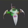Game Movie Character Futuristic Mechanical Robot With Multiple White Legs Green Accents And Antenna