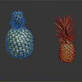Fresh Ripe Pineapples of Different Sizes on Black Reflective Surface