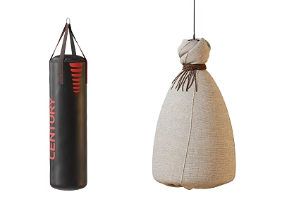Black And Beige Boxing Punching Bags With Red Details And Traditional Design 3d model