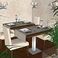 Restaurant Interior Design With Dining Tables White Chairs And Potted Green Plants