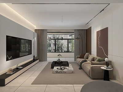 Modern Living Dining Room Interior With Sofa TV Wall Coffee Table And Decorative Painting 3d model