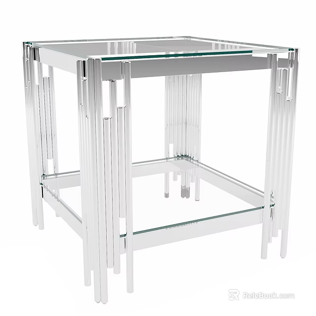Modern Coffee Table With Glass Top And Chrome Metal Frame Design 3d model 