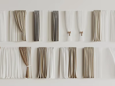 Various Styles Curtains With White Beige Brown Pleated Tied Hanging Design 3d model