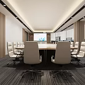 Modern Conference Room Interior With Long Table White Chairs And Projector Screen 3d model