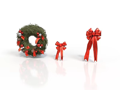 Festive Green Christmas Wreath With Red Berries Small And Large Red Bows 3d model
