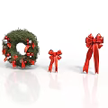 Festive Green Christmas Wreath With Red Berries Small And Large Red Bows