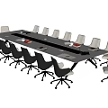Modern Rectangular Conference Table With Multiple Black And Gray Swivel Chairs 3d model