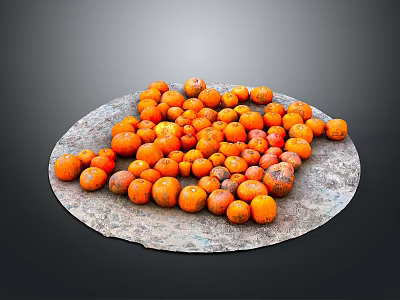 Pile of Fresh Orange Citrus Fruits On Round Natural Stone Plate 3d model