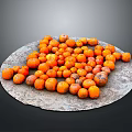 Pile of Fresh Orange Citrus Fruits On Round Natural Stone Plate