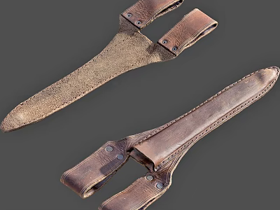Durable Handcrafted Vintage Leather Sheaths with Riveted Details for Daily Use 3d model