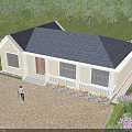 Light Colored Detached Villa With Dark Roof Flower Beds Black Car And Trees At Entrance