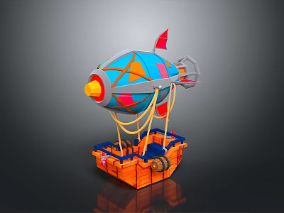 Colorful Aerospace Airship Model With Round Elements Decorative Flags And Wooden Base 3d model
