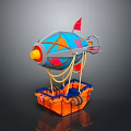 Colorful Aerospace Airship Model With Round Elements Decorative Flags And Wooden Base