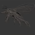 Mechanical Metallic Insect Featuring Transparent Wings Long Slender Legs And Reflection In Dark Background