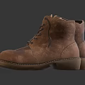 Brown Leather Boots With Distressed Design Lace Up Front And Brown Rubber Sole Classic Casual Footwear