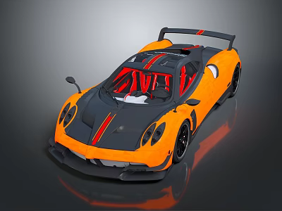 Sleek Orange And Black Supercar With Red Interior And Rear Spoiler Design 3d model