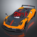 Sleek Orange And Black Supercar With Red Interior And Rear Spoiler Design