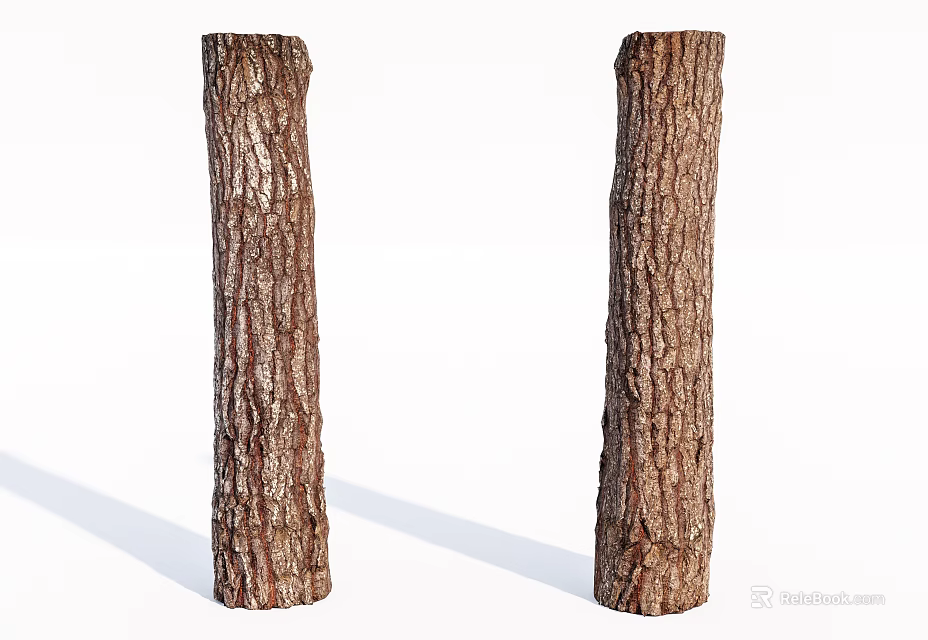 Natural Stone Wood Pillars With Textured Surface Isolated On White Background 3d model 