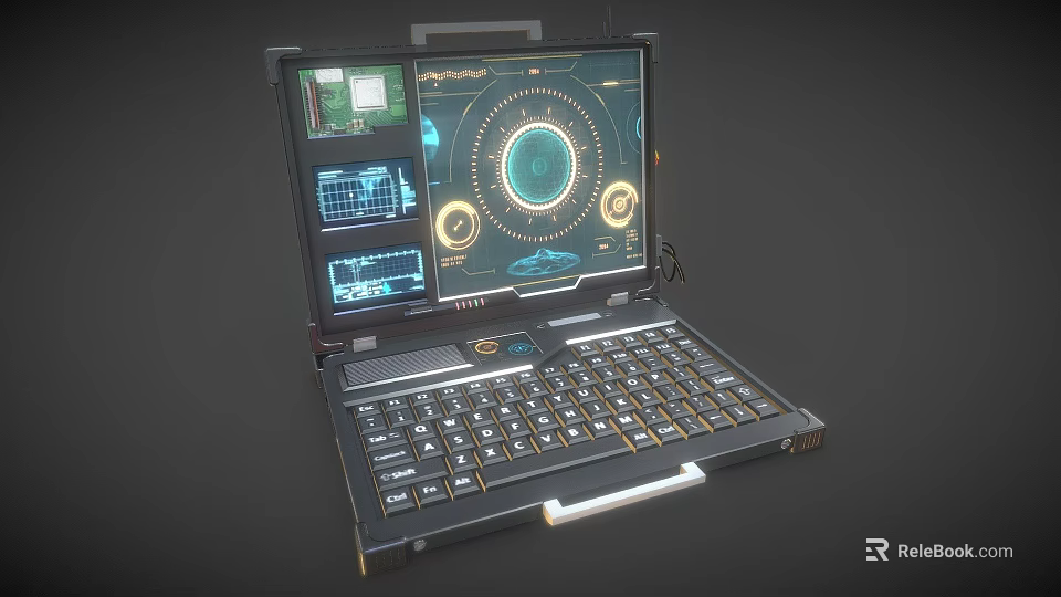 Futuristic Laptop Featuring Digital Dashboard Circuit Board And Tech Interface 3d model