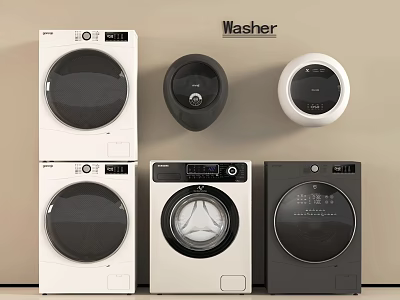 Various Modern Washer Designs With Different Colors And Control Panel Features 3d model
