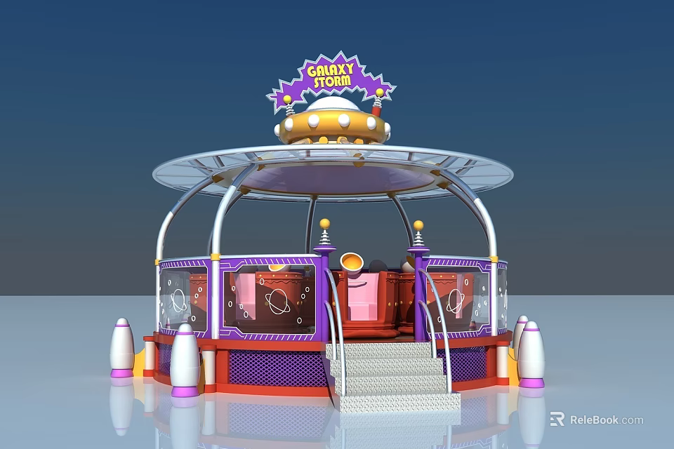 Commercial Amusement Ride Equipment with Candy Theme Purple Gold Decor Transparent Fencing and Stairs 3d model 