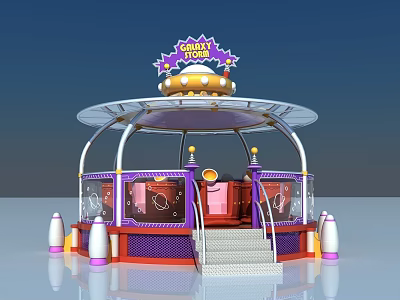 Commercial Amusement Ride Equipment with Candy Theme Purple Gold Decor Transparent Fencing and Stairs 3d model