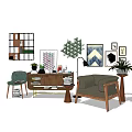 Modern Entryway Cabinet And Side Cabinet With Wooden Design Decorative Plants Lighting And Artworks