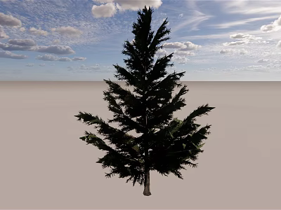Tall Green Arbor Standing In Open Field Under Blue Sky With Clouds 3d model