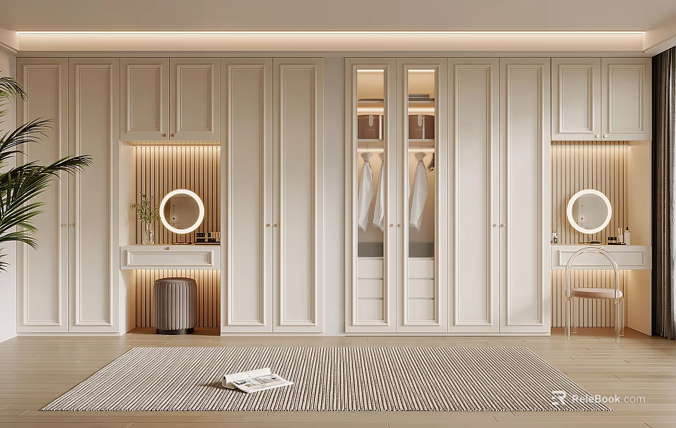 Modern Luxury White Wardrobe With Mirror And Dressing Table In Open Design Interior 3d model