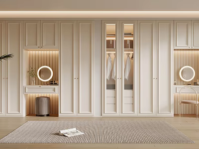 Modern Luxury White Wardrobe With Mirror And Dressing Table In Open Design Interior 3d model