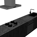 Modern Gray Kitchen Island Cabinets With Stone Countertop Gas Stove Sink And Range Hood