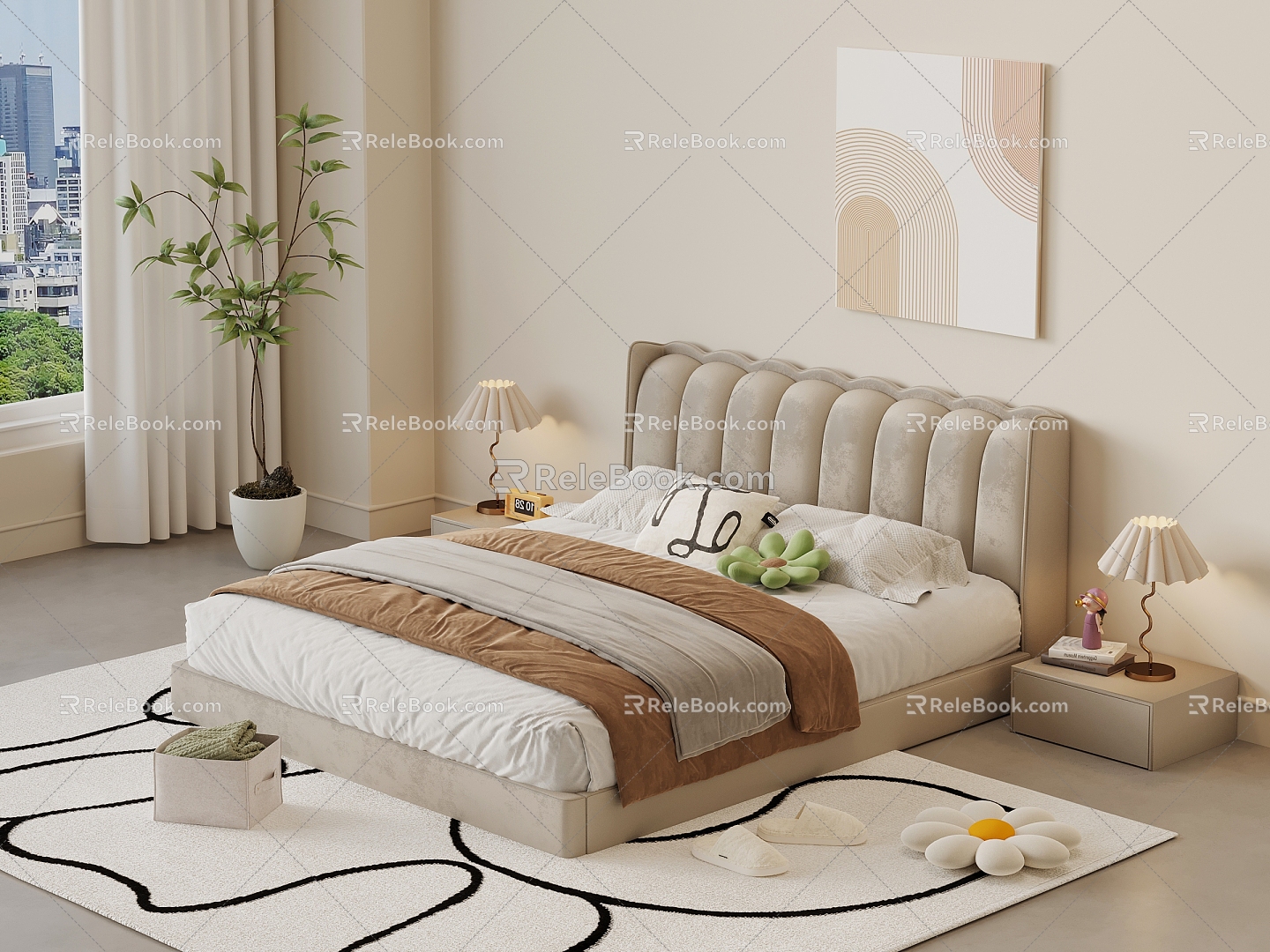 Double bed tatami 3d model