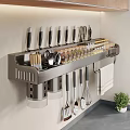 Stainless Steel Wall Mounted Kitchen Utensil Rack With Knives Scissors Spice Bottles And Cooking Tools