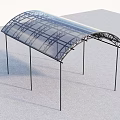 Arched Metal Frame Sunshade Canopy With Transparent Roof And Black Supporting Poles
