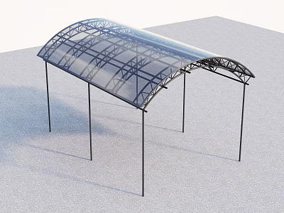 Arched Metal Frame Sunshade Canopy With Transparent Roof And Black Supporting Poles 3d model