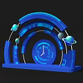Futuristic Blue Tech Arc Structure With Clock And Planets Photo Spot